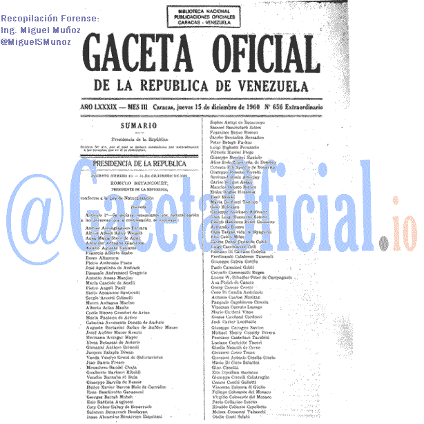 Gaceta Oficial 656 del 15 Diciembre 1960
