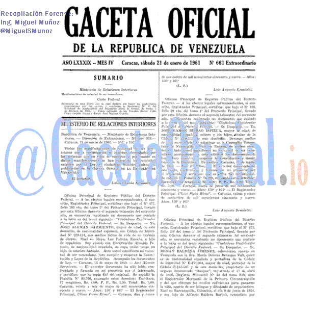 Gaceta Oficial 661 del 21 Enero 1961