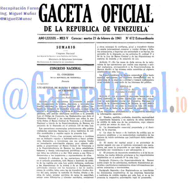 Gaceta Oficial 672 del 21 Febrero 1961