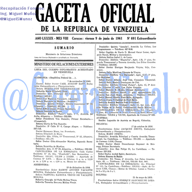 Gaceta Oficial 691 del 9 Junio 1961