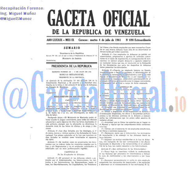 Gaceta Oficial 698 del 4 Julio 1961