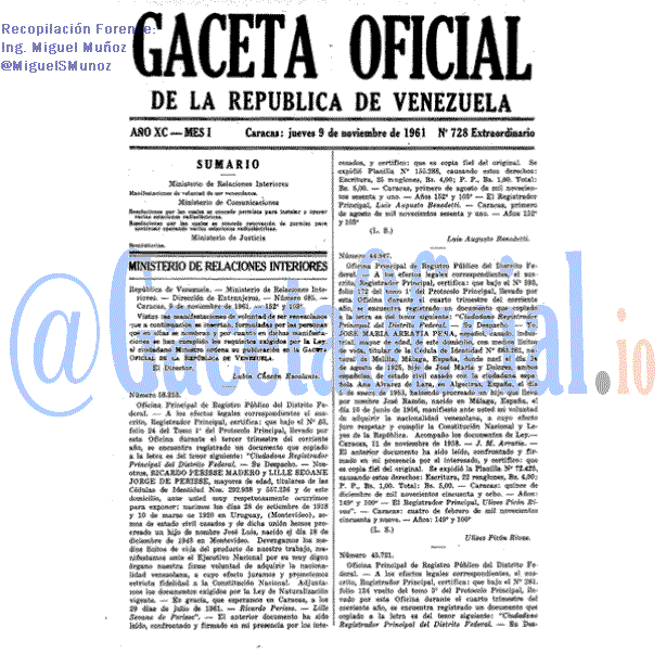 Gaceta Oficial 728 del 9 Noviembre 1961
