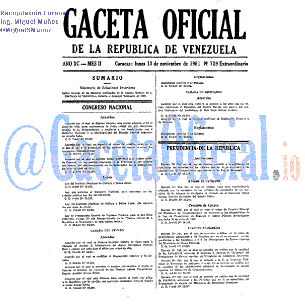 Gaceta Oficial 729 del 13 Noviembre 1961