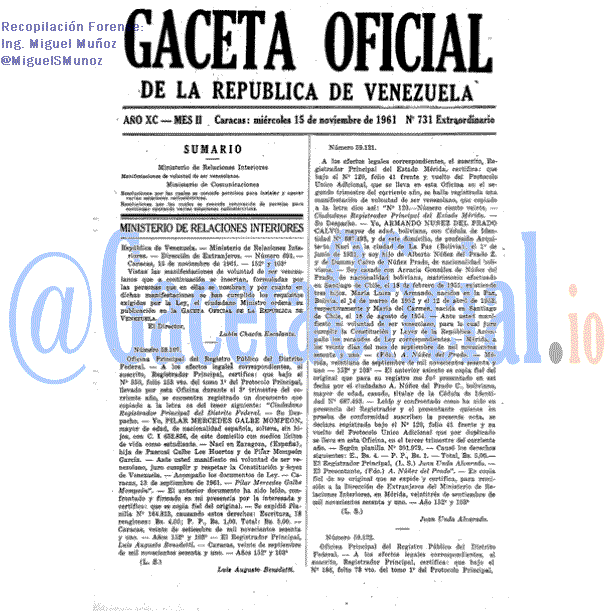 Gaceta Oficial 731 del 15 Noviembre 1961