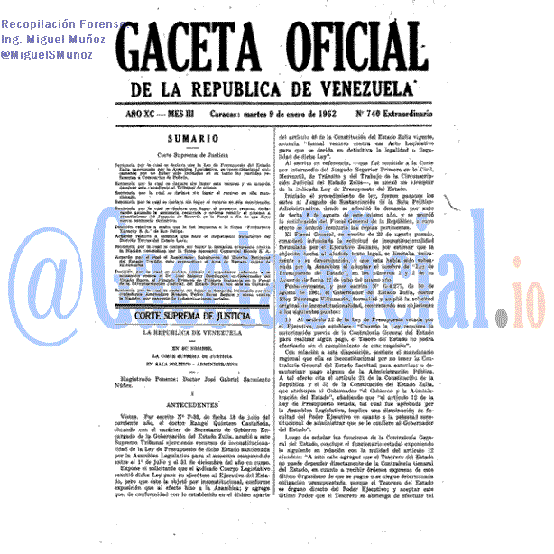 Gaceta Oficial 740 del 9 Enero 1962