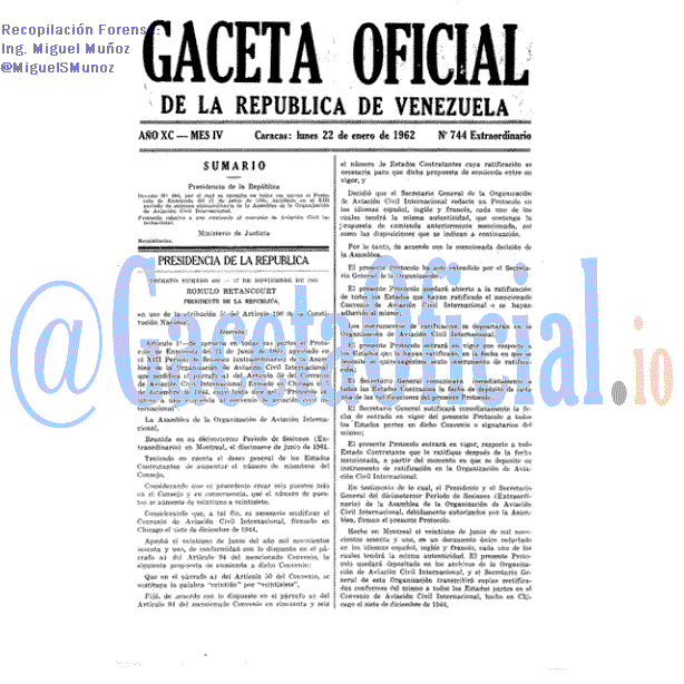 Gaceta Oficial 744 del 22 Enero 1962
