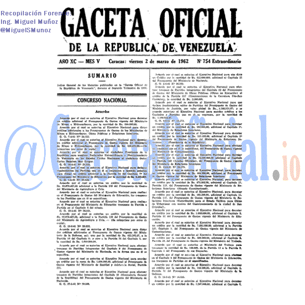 Gaceta Oficial 754 del 2 Marzo 1962