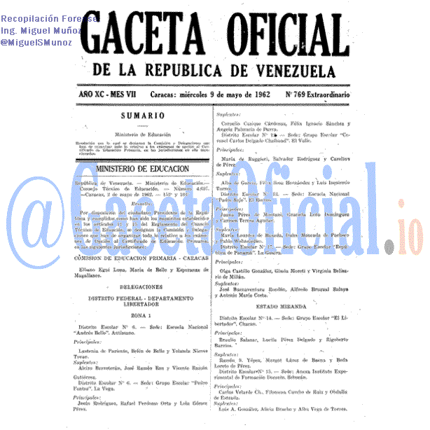 Gaceta Oficial 769 del 9 Mayo 1962