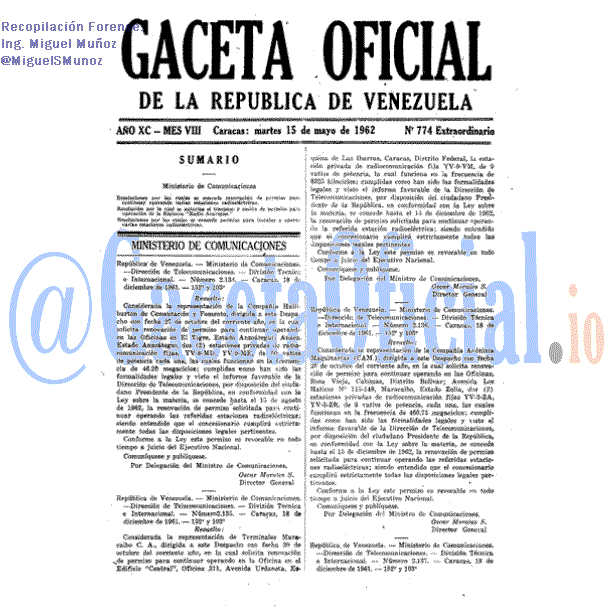 Gaceta Oficial 774 del 15 Mayo 1962