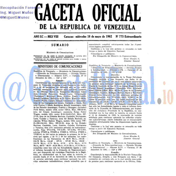 Gaceta Oficial 775 del 16 Mayo 1962