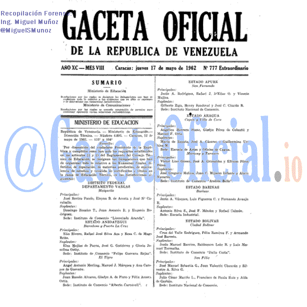 Gaceta Oficial 777 del 17 Mayo 1962