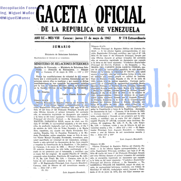 Gaceta Oficial 778 del 17 Mayo 1962