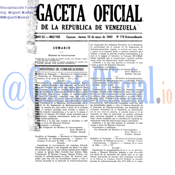 Gaceta Oficial 779 del 18 Mayo 1962