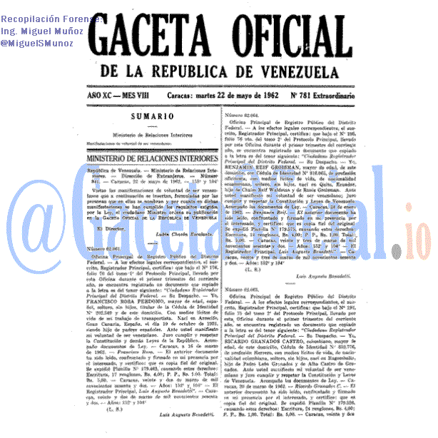 Gaceta Oficial 781 del 22 Mayo 1962