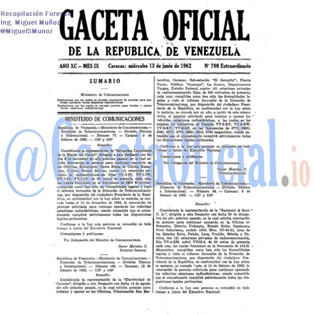 Gaceta Oficial 790 del 13 Junio 1962
