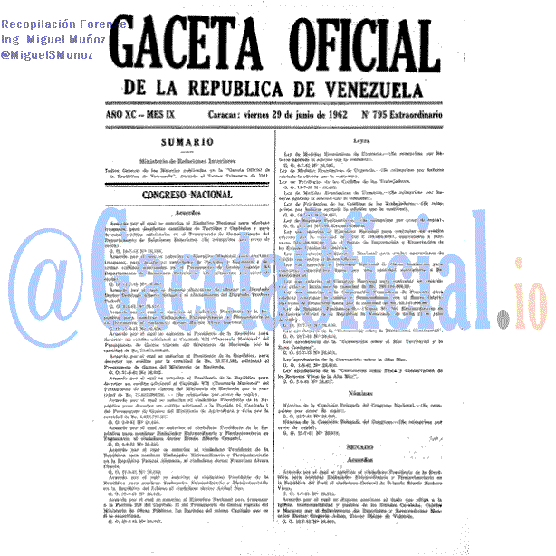 Gaceta Oficial 795 del 29 Junio 1962