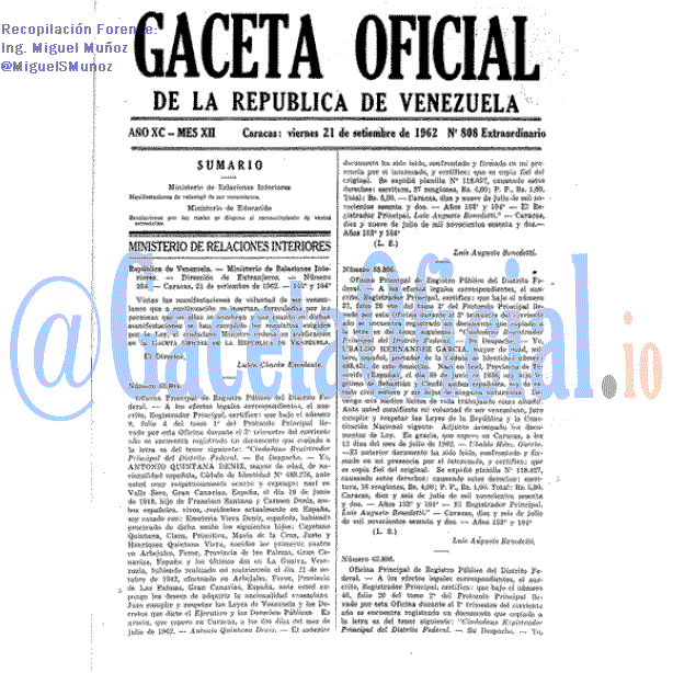 Gaceta Oficial 808 del 21 Septiembre 1962