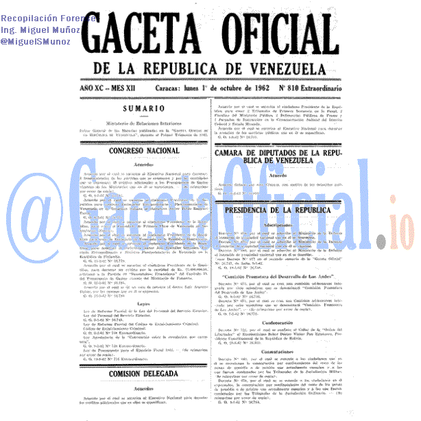Gaceta Oficial 810 del 1 Octubre 1962