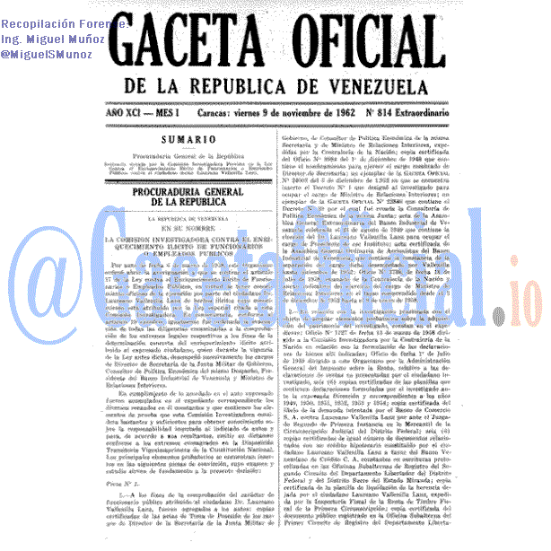 Gaceta Oficial 814 del 9 Noviembre 1962