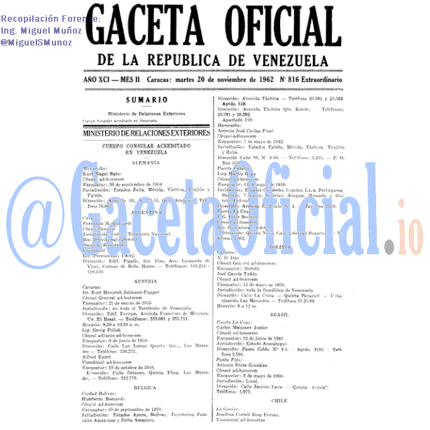 Gaceta Oficial 816 del 20 Noviembre 1962