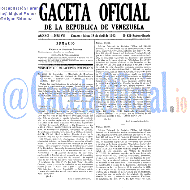 Gaceta Oficial 839 del 18 Abril 1963