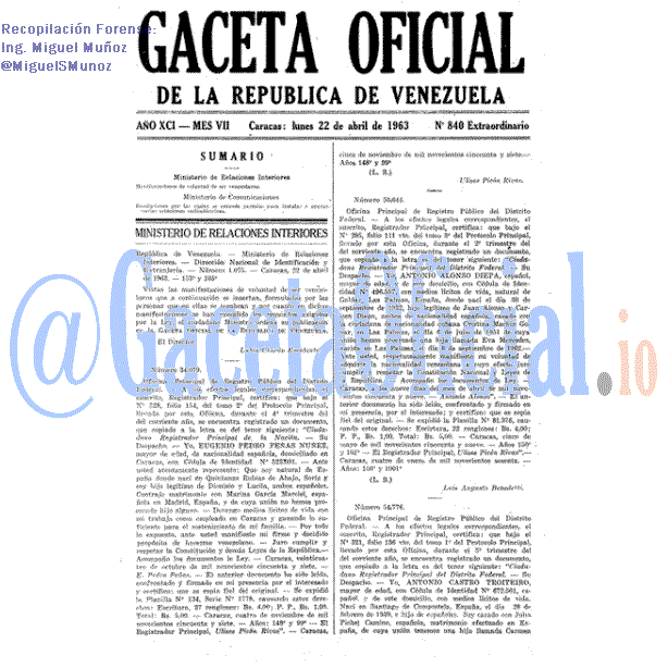 Gaceta Oficial 840 del 22 Abril 1963