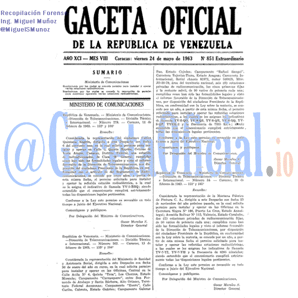 Gaceta Oficial 851 del 24 Mayo 1963