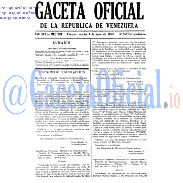 Gaceta Oficial 852 del 4 Junio 1963