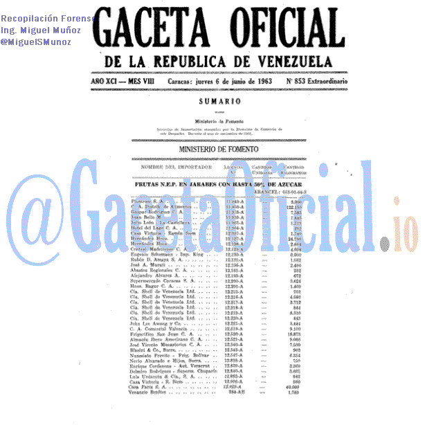 Gaceta Oficial 853 del 6 Junio 1963