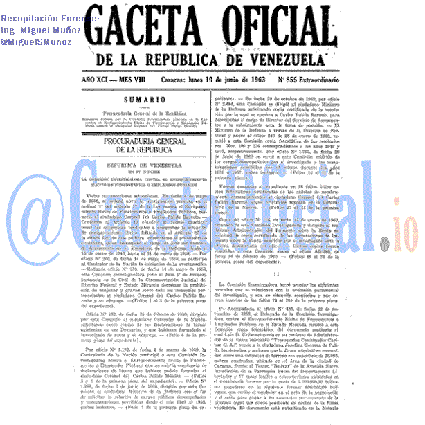 Gaceta Oficial 855 del 10 Junio 1963