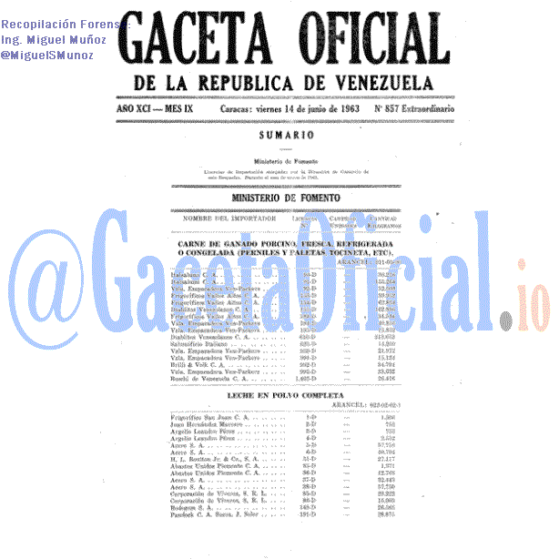 Gaceta Oficial 857 del 14 Junio 1963
