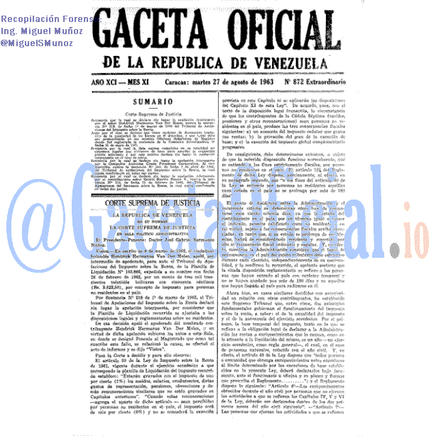 Gaceta Oficial 872 del 27 Agosto 1963
