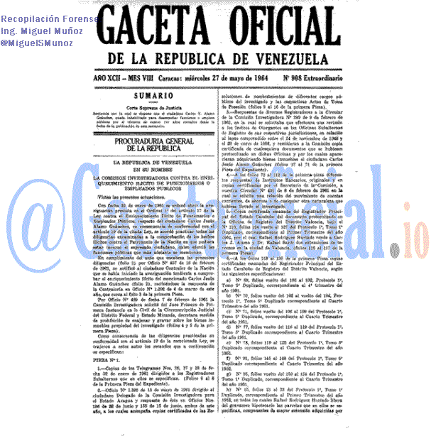 Gaceta Oficial 908 del 27 Mayo 1964