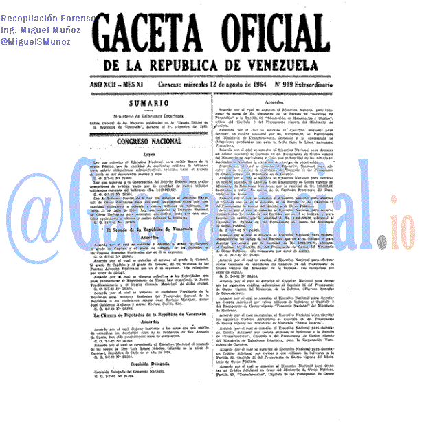 Gaceta Oficial 919 del 12 Agosto 1964
