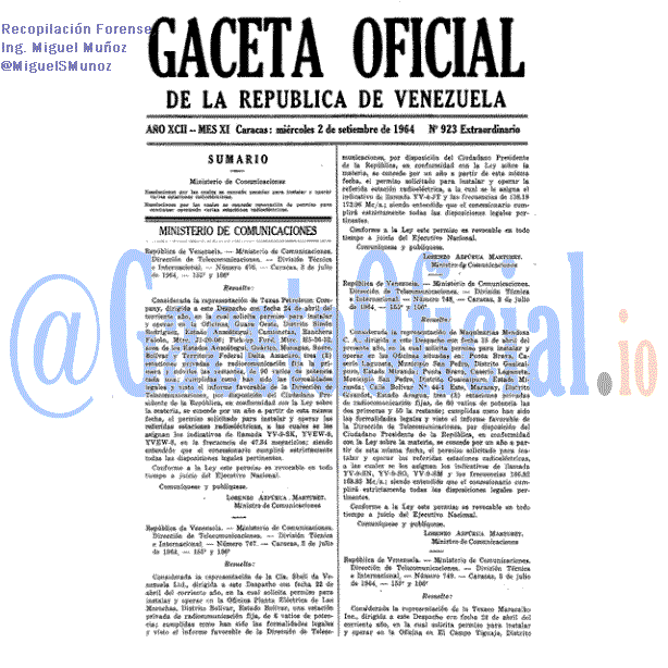 Gaceta Oficial 923 del 2 Septiembre 1964