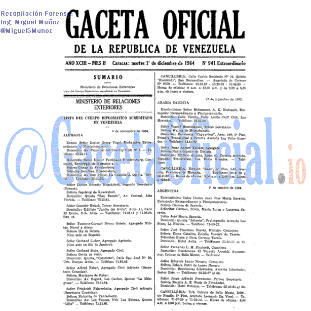 Gaceta Oficial 941 del 1 Diciembre 1964