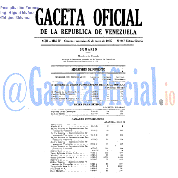 Gaceta Oficial 947 del 27 Enero 1965