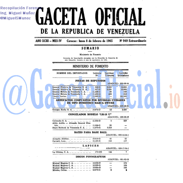 Gaceta Oficial 949 del 8 Febrero 1965