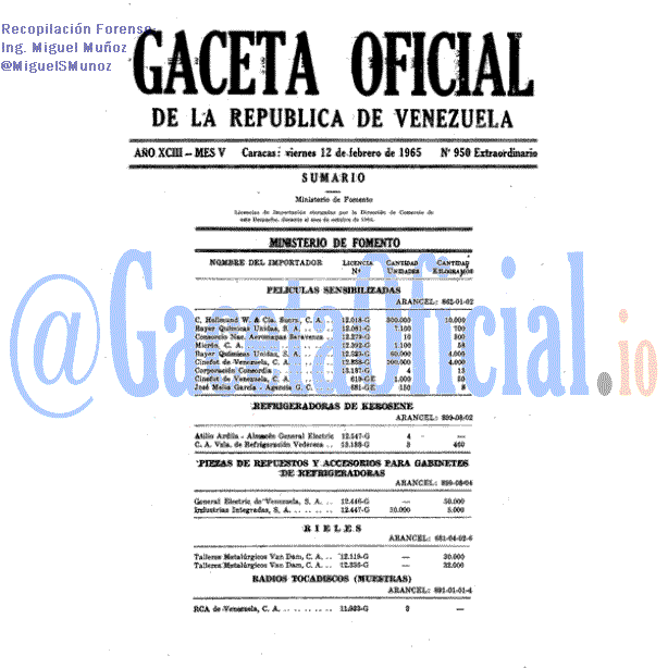 Gaceta Oficial 950 del 12 Febrero 1965