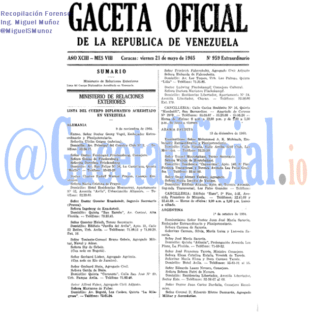 Gaceta Oficial 959 del 21 Mayo 1965