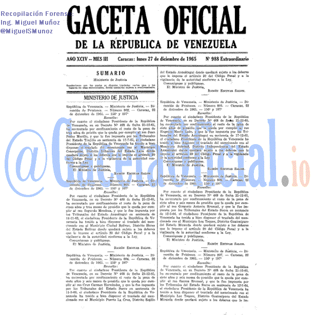 Gaceta Oficial 988 del 27 Diciembre 1965