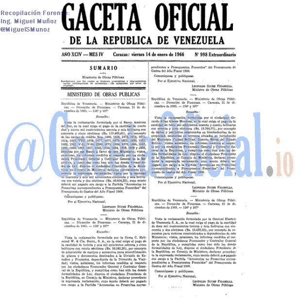 Gaceta Oficial 998 del 14 Enero 1966