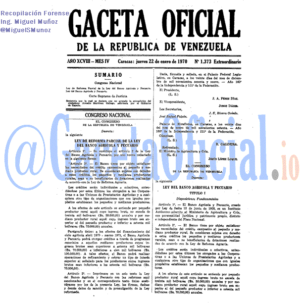 Gaceta Oficial 1373 del 22 Enero 1970