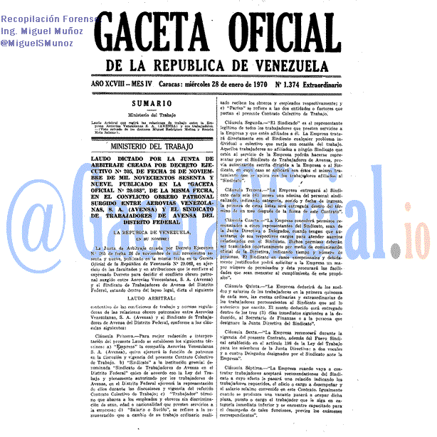 Gaceta Oficial 1374 del 28 Enero 1970