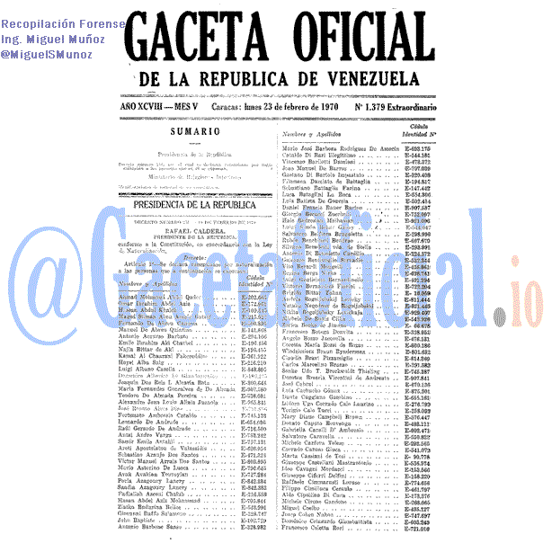 Gaceta Oficial 1379 del 23 Febrero 1970