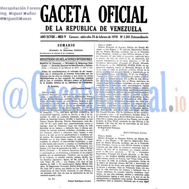 Gaceta Oficial 1381 del 25 Febrero 1970