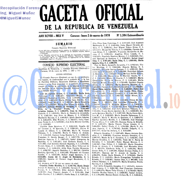 Gaceta Oficial 1384 del 2 Marzo 1970
