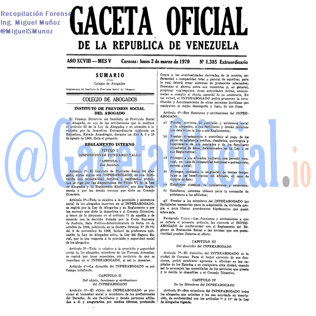 Gaceta Oficial 1385 del 2 Marzo 1970