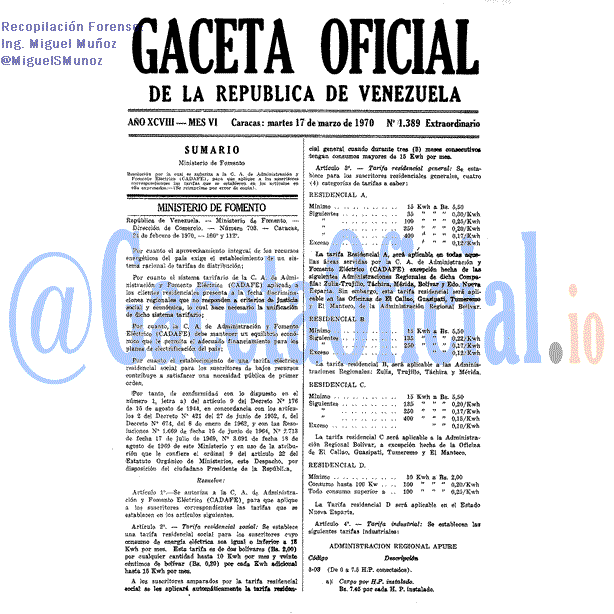 Gaceta Oficial 1389 del 17 Marzo 1970