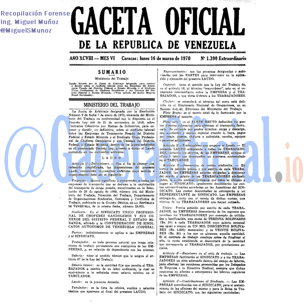 Gaceta Oficial 1390 del 16 Marzo 1970